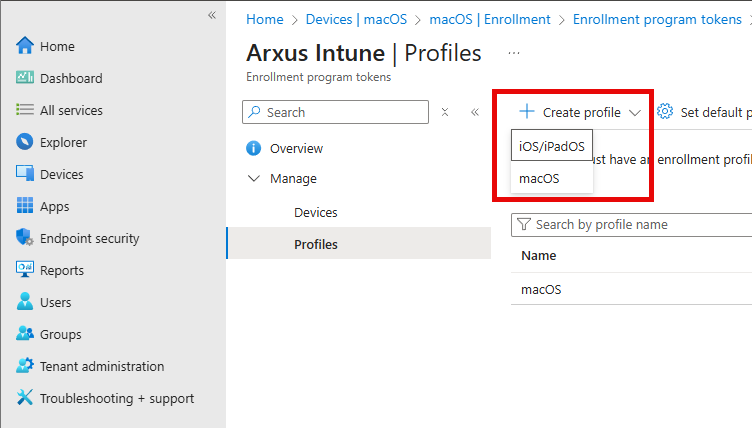Creating a macOS enrollment profile in Intune